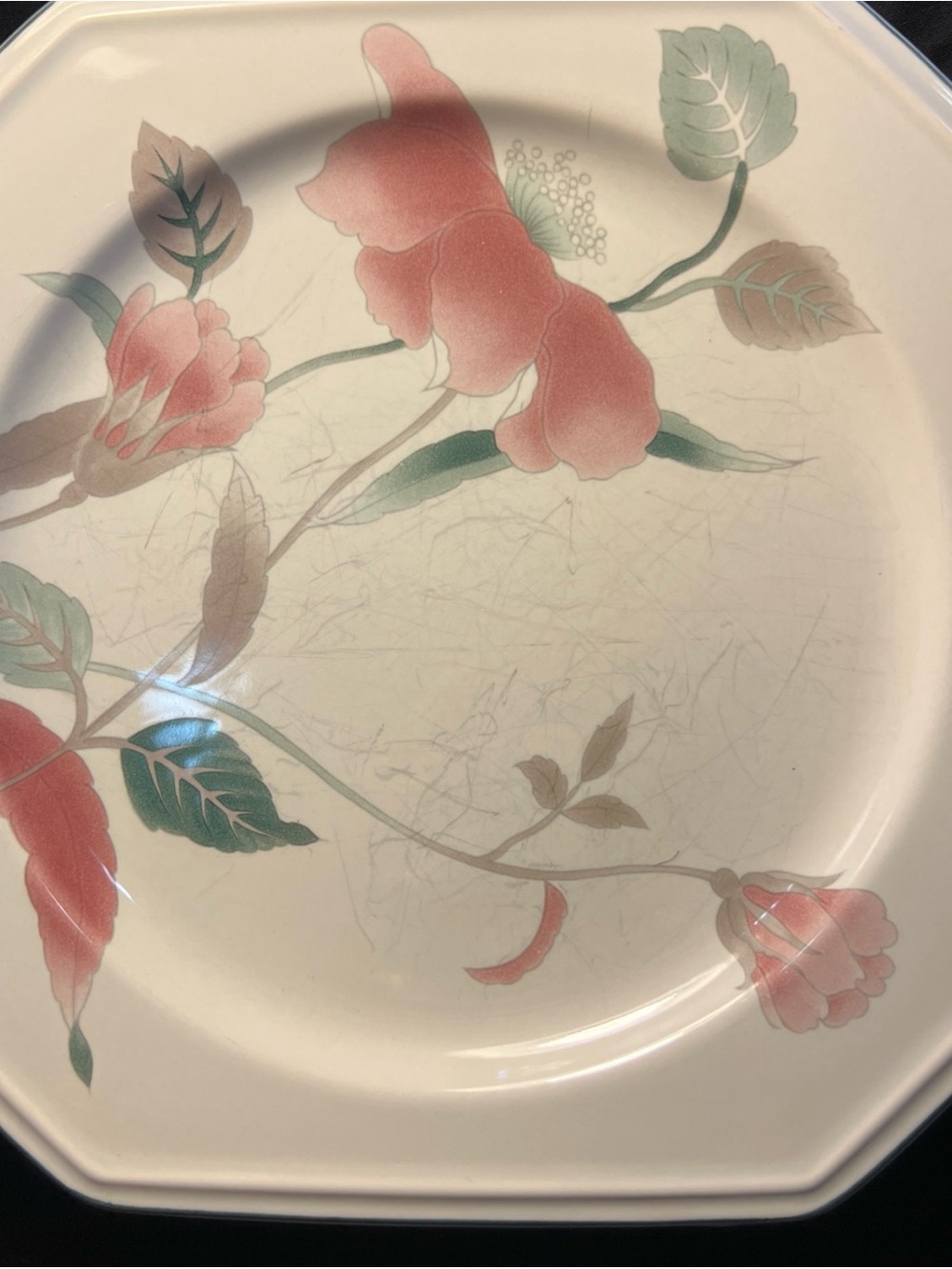 Mikasa Continental “Silk Flowers” porcelain set of 4 Salad Plates w/Green Leaves